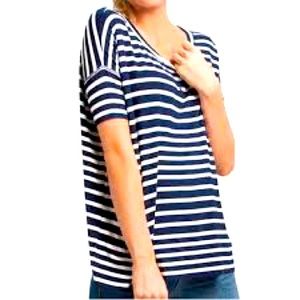 CAbi #769 Sailing Striped Blue & White Oversized Top, Sz Small